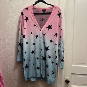 Torrid long cardigan star print on pink/blue knit size 1 14/16